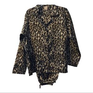 Satin Leopard Print Pajama Set Womens L